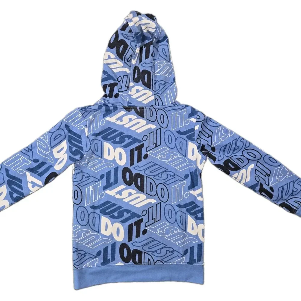 Boys Nike All Over Print Pullover Hoodie Size 7 Blue 6/7 Yrs